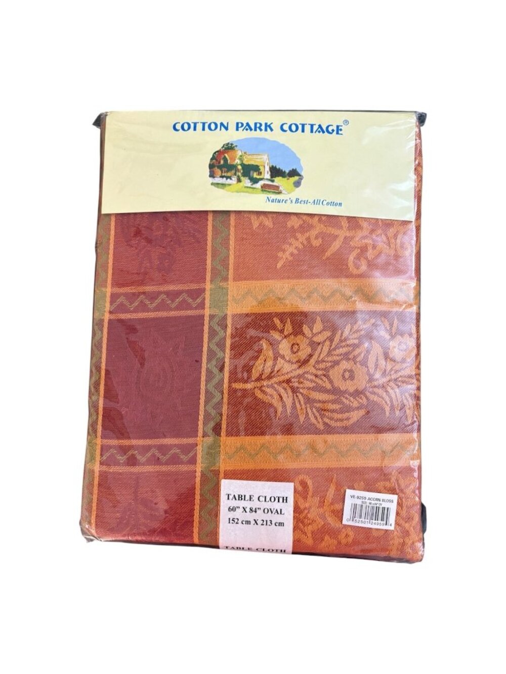 Fall Harvest Tablecloth Acorn Graphic New In Package Oval 60 x 84 100% Cotton